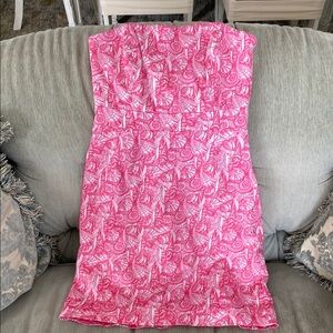 Vineyard Vines  Pink Strapless Seashell Dress size 4 Looks like Lilly Pulitzer